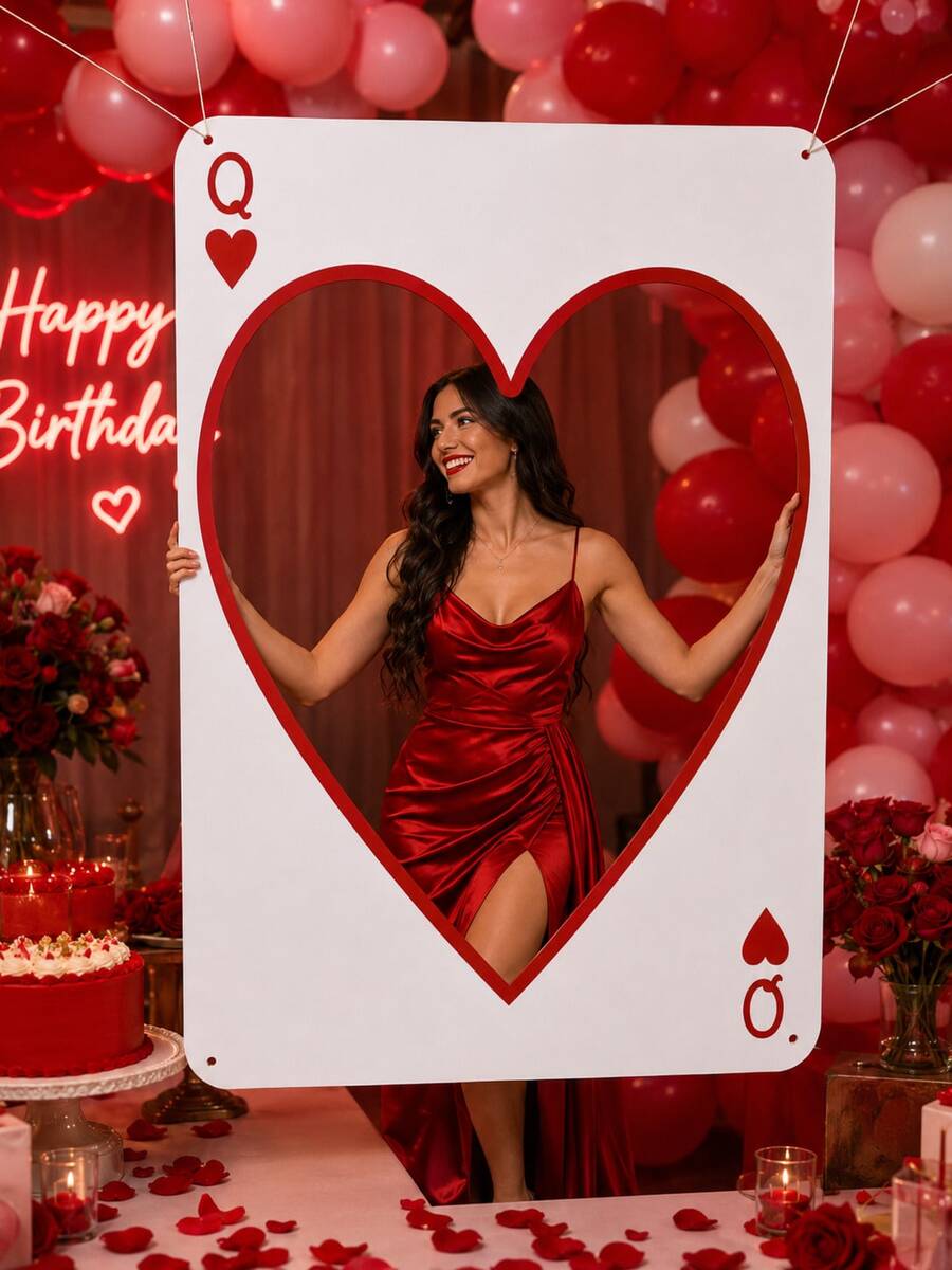 1pc Love-Themed Playing Card Portrait Hollow Sign-In Frame, Suitable For Party Photos, Wedding Banquets, Photography Background Decoration, Weddings, Anniversaries, Parties, Birthday Parties, Etc. - A - View 1