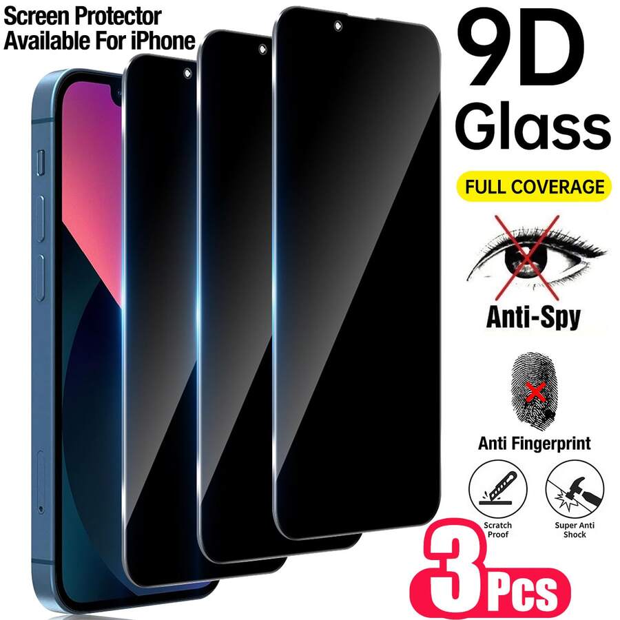 3Pcs 9H+ Tempered Glass Privacy Screen Protector Full Screen Coverage Compatible With IPhone 17 Pro Max/17 Air/17/17 E/16 Pro Max/16 Plus/16E/15 Pro/14 Pro Max/13 Pro/12/11 Pro, Privacy Protective Glass, Anti-Fingerprint, 9H Hardness, Shockproof, Perfect Adhesion, Home Daily Shield Office Home Phone Accessories Privacy Screen Protector - 3PCS - View 1