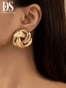 1 par Pendientes exagerado europeo y americano estilo envuelto diseño personalizado moda para señoras uso diario - Dorado - Ver 1