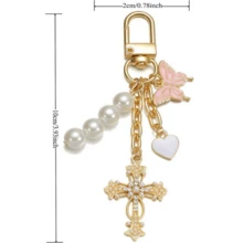 Heart Keychain Women Girls Pearl Key Ring Pendants Handbag Decor DIY Handmade Jewelry Gifts - Multicolor - View 5