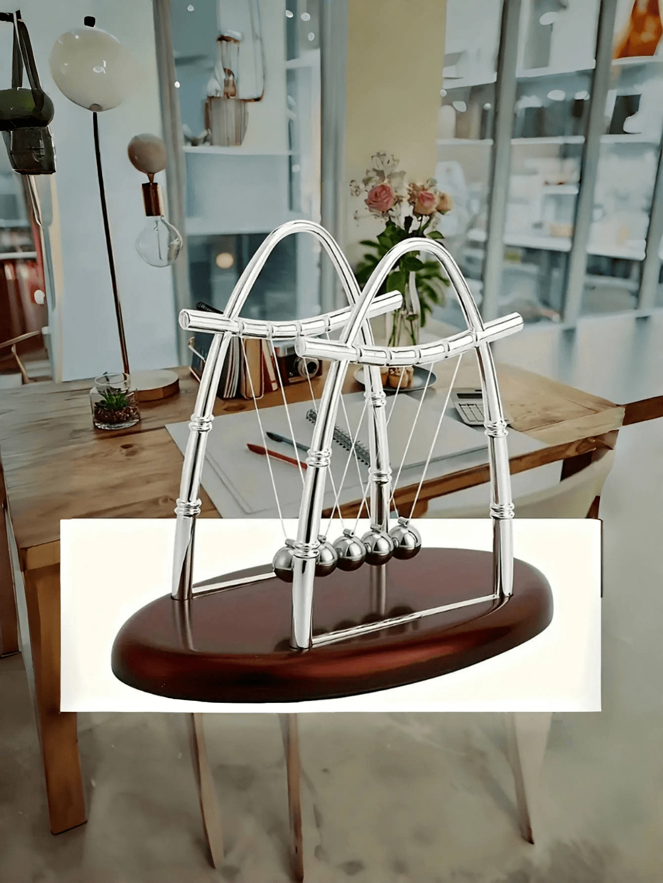 1pc Newton's Cradle, Stainless Steel And Plastic Material, Desktop Decoration, Essential For Physics Science Experiments, Innovative Office Ornament, Vintage Decorative Style, Suitable For Graduation Ceremony Stage, Desktop, Bedroom Vanity Decoration - Multiple Styles - View 1