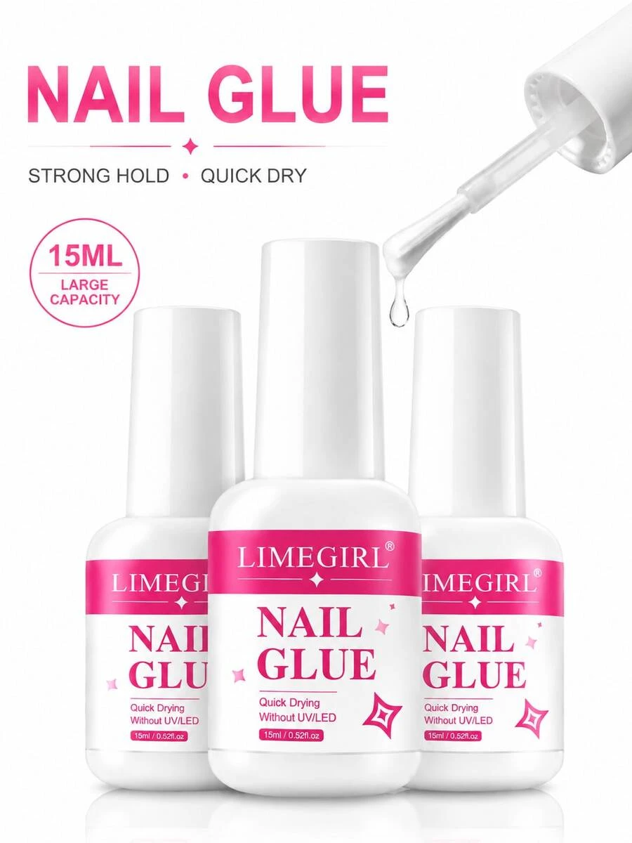LIMEGIRL 15ML Quick Dry Nail Glue, No UV-LED Lamp Required, Strong Adhesion, Suitable For Nail Tips, Acrylic Nails, Nail Extensions And Rhinestones, DIY Nail Art Supplies - NAIL GLUE - View 1