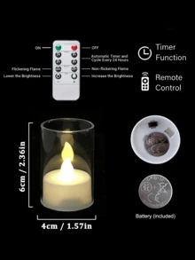6/12/24pcs Lilin Teh Mini LED Tanpa Api, Lilin Kecil Tanpa Api dengan Timer, Lilin Teh LED, Lilin Teh Elektronik Berkedip, Lilin Bertenaga Baterai dengan Timer Kontrol Jarak Jauh, Cocok untuk Rumah, Hiasan Meja Pernikahan, Natal, Dekorasi Meja Makan - transparan - View 9