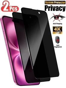 2Pcs Tempered Glass Privacy Screen Protector Screen Film, Fully Protect The Screen, Compatible With IPhone 17 E/17 Pro Max/17 Pro/17/16 Pro Max/16/16E/15/15 Pro/15 Pro Max/14 Pro/13 Pro Max/13 Pro, Suitable For 6.1-Inch/6.3-Inch/6.9-Inch Screens, Anti-Peep Tempered Glass, Anti-Fingerprint, 9H Hardness, Shockproof, Smooth Glossy Design, Scratch-Resistant - Clear - View 1