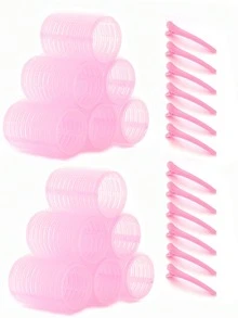 24pcs Pink Women's Hair Curling Set, Includes Hair Clips And Self-Adhesive Curlers, Suitable For Long, Medium, Short Hair And Bangs, DIY Hair Curling Tools, Salon Tools, Perfect As Back To School Gift - Pink - View 14