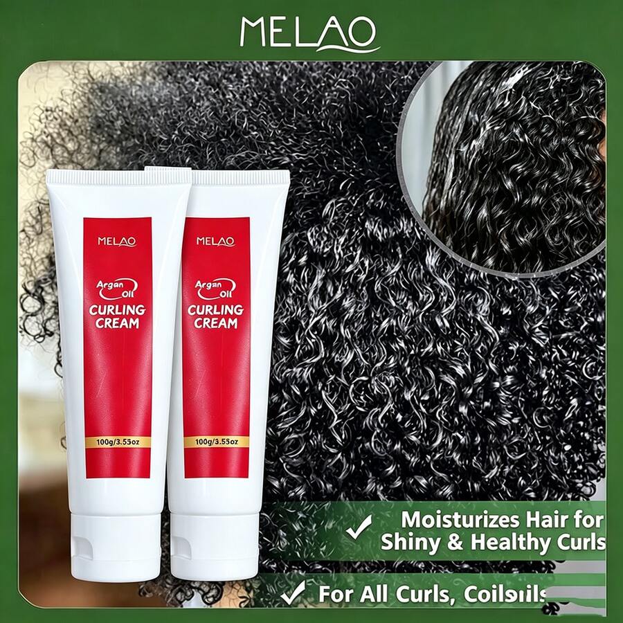 2盒MELAO三合一卷发霜,100克/3.53盎司,含橄榄油、巴巴苏油和荷荷巴油,保湿造型霜,适用于所有卷发、螺旋发和波浪发质 - 2個 - 查看 1