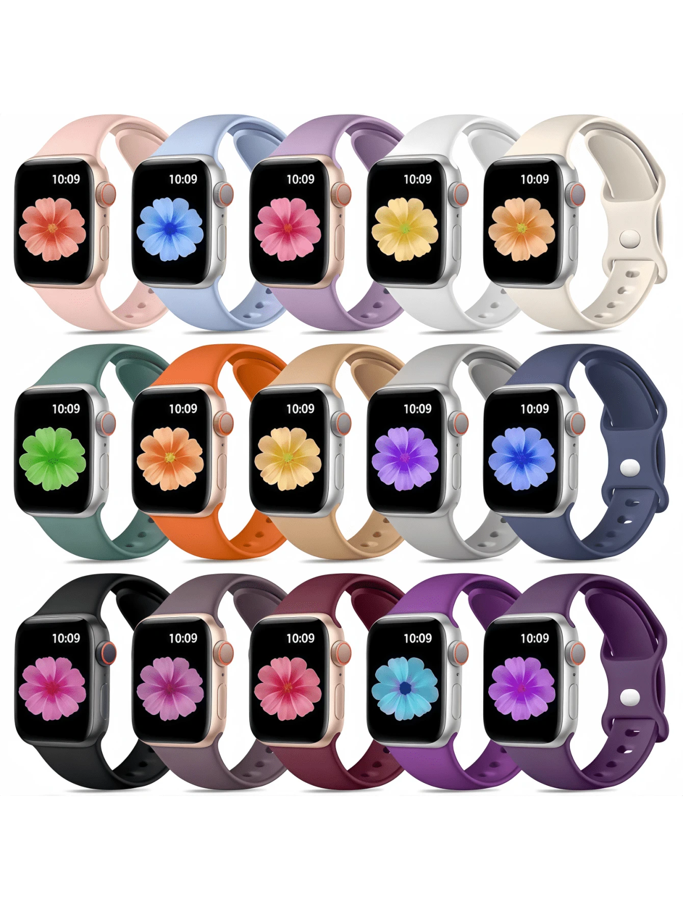 15pcs Soft Silicone Watch Bands, Compatible With Apple Watch 40mm 46mm 41mm 38mm 45mm 44mm 42mm 49mm, Unisex, Waterproof Sports Replacement Wristbands, Suitable For SE Series 11 10 9 8 7 6 5 4 3 2 1