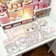 動漫可愛天使女孩滑鼠墊 筆電遊戲加長版桌墊 PC 卡哇伊玩家用 XXL 鍵盤墊 粉色地毯風 PU 皮革桌墊 - 查看 29