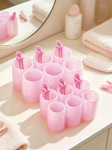 24pcs Pink Women's Hair Curling Set, Includes Hair Clips And Self-Adhesive Curlers, Suitable For Long, Medium, Short Hair And Bangs, DIY Hair Curling Tools, Salon Tools, Perfect As Back To School Gift - Pink - View 3