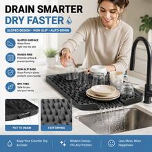 1pc Large Anti-Slip Silicone Kitchen Sink & Countertop Drainage Mat, Built-In Drainage Design, Dish Drying Rack & Space-Saving Storage, Easy To Clean, Suitable For Stove & Sink, Modern Kitchen Use, Minimalist Design, Anti-Slip Surface, Countertop Protection Pad - Multicolor - View 2