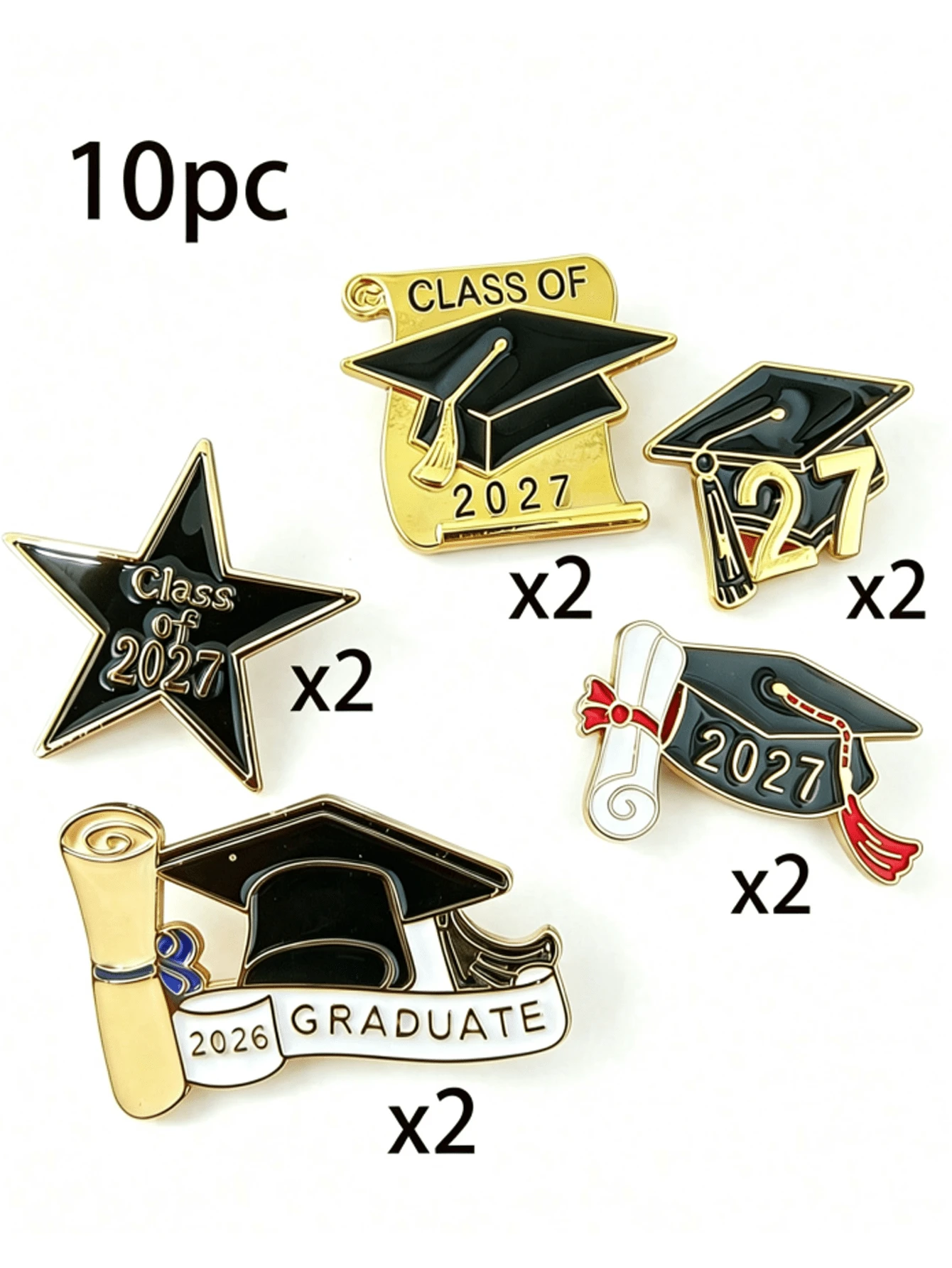 5pcs 2026 Graduation Cap Pins - Zinc Alloy Material, Multiple Colors Like Gold, Red, Suitable As Commemorative Items, Brooch Gifts, Student Souvenirs