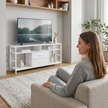 Modern TV Stand With Storage Drawers, Industrial Entertainment Center Console Table With Open Shelves For Living Room - White - View 4