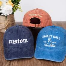 1pc Personalized Custom Embroidered Washed Baseball Cap, Vintage Distressed Dad Hat, Name Letter Embroidery Baseball Cap, Adjustable Cotton Trucker Hat, Y2K Streetwear Hat, Korean Minimalist Casual Sun Hat, Money Aesthetic Retro Hat, Couple Hat, Bridal Party Hat, Daily Commute Travel Sun Protection Hat, Unisex Fashion Gift, Christmas Gift - Multicolor 3 - View 7