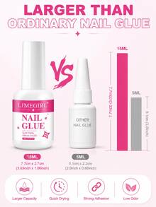LIMEGIRL 15ML Quick Dry Nail Glue, No UV-LED Lamp Required, Strong Adhesion, Suitable For Nail Tips, Acrylic Nails, Nail Extensions And Rhinestones, DIY Nail Art Supplies - NAIL GLUE - View 7