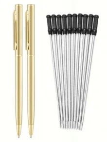 12pcs Elegant Gold Ballpoint Pens, Black Ink, Medium Tip, Smooth Writing, High-End Business Signature Pens, Perfect For Note-Taking And Writing, Ideal Office And Study Supplies, Birthday, Christmas, Halloween, Valentine's Day, New Year, Friends, And Easter Gifts - 12pcs (Gold) - View 7