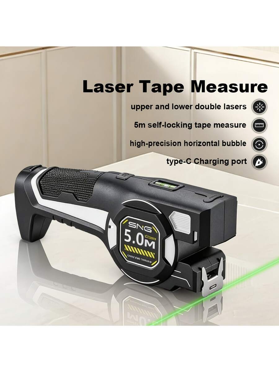 High Precision Laser Tape Measure Distance Meter, USB Rechargeable, Practical Measurement And Design Tool, Multi-Function Laser Tape Measure For Horizontal Measurement, 5M Handheld Electronic Ruler, Suitable For Indoor Decoration And Construction
