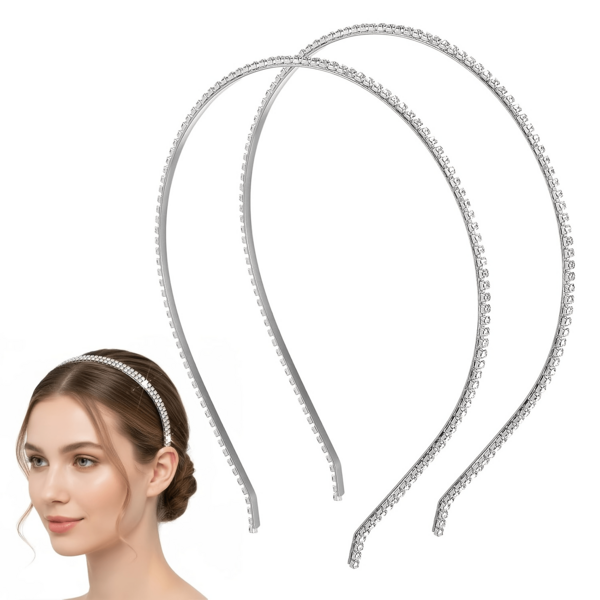 1pc Thin Rhinestone Headband, Silver Shiny Crystal Hair Hoop Elegant Fashion Metal Hair Accessory, Suitable For Wedding Party