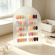 1pc Oval Gold Artificial Nail Display Board, Large Capacity Nail Art Photography Background Prop, Handheld Nail Sample Decoration Display Tray, Nail Color Tool - Multicolor - View 3