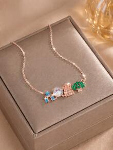 rakol 1pc Cartoon Fairy Tale Style Colorful Zirconia Castle & Tree Fun Women's Necklace - Amusement Park - View 4