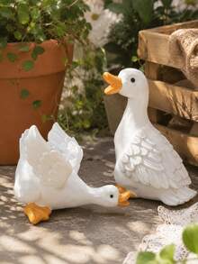 1pc White Goose Garden Decor , Cute Duck Figurines, Outdoor Yard Ornament, Fairy Garden Statues For Flower Pot, Patio, Balcony, Lawn, Porch, Farmhouse Cottagecore Decor, Mini Animal Shelf Accent,  Garden Gift For Plant Lovers - A - View 9