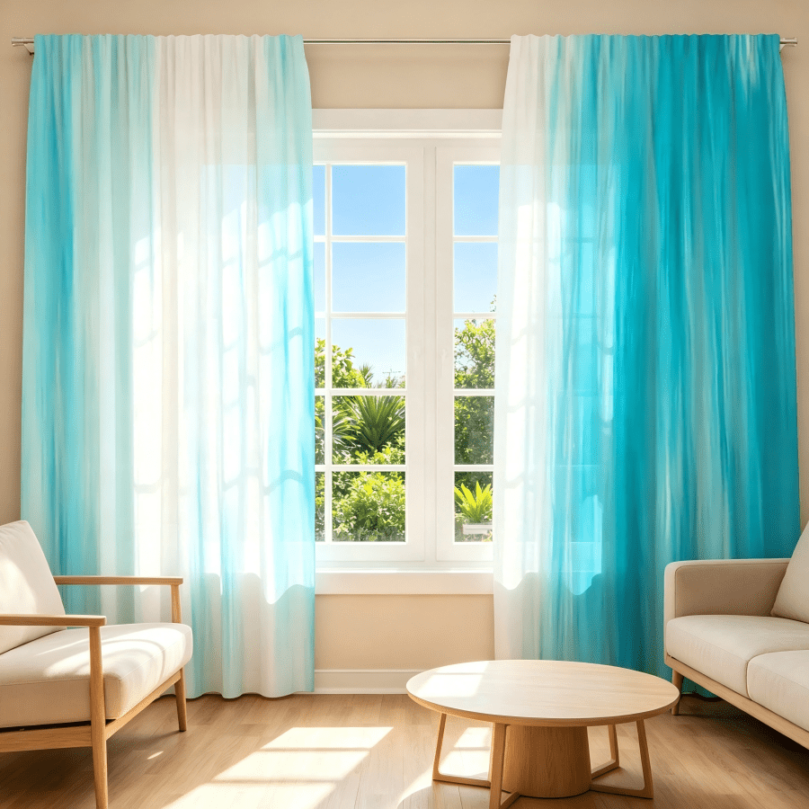 2pcs Mint Green Gradient Curtains, White And Mint Green Gradient Design, 2D Flat Print, Translucent Polyester Fiber Curtains, Healing Fresh Style Rod Pocket Curtains, Suitable For Summer Home Decor, Applicable For Living Room, Bedroom, Balcony Window Decoration