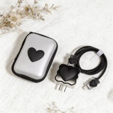 1 Set Funda Protectora para Cargador de Apple + Bolsa de Almacenamiento de Cable de Datos de Caparazón Duro, Organizador de Almacenamiento para Oficina, Viajes y Dormitorio, Regalo Sorpresa para la Novia - Juego de monederos negros con forma de corazón (6 piezas) - Ver 7