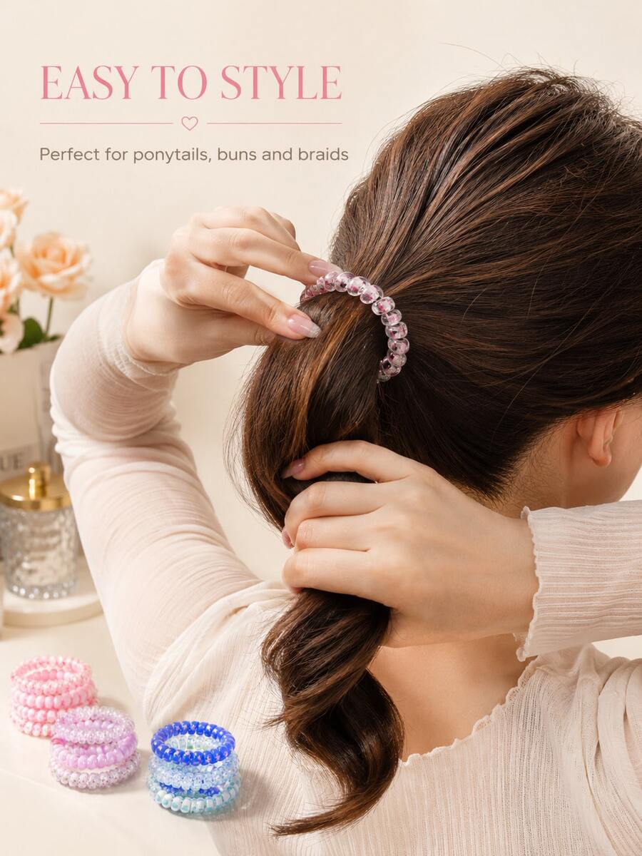 Ensemble de 6 élastiques à cheveux en spirale, chouchous bouclés de couleur macaron mignons, élastiques doux sans traction, convient aux femmes et aux filles, pour cheveux épais ou fins, cadeaux de mariage, remplissage de sacs cadeaux pour enterrement de vie de jeune fille, essentiels pour la rentrée scolaire et les voyages - Voir 1