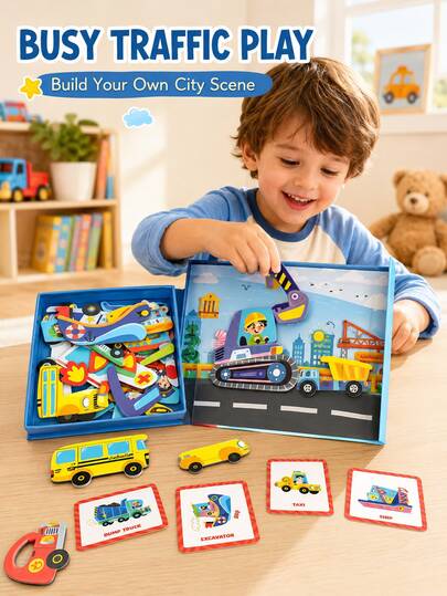 Magnetic Dress-Up Puzzle Toy, Children's Educational Fun Game, Character Role-Play Face Swap Transportation Princess Dress-Up Scene, Character Profession Transportation Princess Dress-Up Scene, Suitable For Boys And Girls As Christmas Gift, Halloween Gift