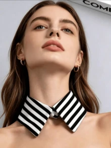 1pc Detachable Black And White Striped Shirt Collar, Versatile Fashion Decorative Collar - Black and White Stripes - View 5