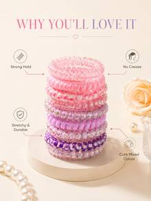 Ensemble de 6 élastiques à cheveux en spirale, chouchous bouclés de couleur macaron mignons, élastiques doux sans traction, convient aux femmes et aux filles, pour cheveux épais ou fins, cadeaux de mariage, remplissage de sacs cadeaux pour enterrement de vie de jeune fille, essentiels pour la rentrée scolaire et les voyages - Voir 7
