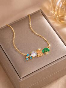 rakol 1pc Cartoon Fairy Tale Style Colorful Zirconia Castle & Tree Fun Women's Necklace - Amusement Park - View 1