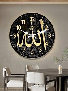 1pc 2D Flat Wooden Wall Clock | White & Gold Abstract Texture Theme, Silent Decorative Wall Clock, Creative Wall Clock, Suitable For Bedroom, Living Room, Office, 25/30cm (AA Battery Not Included) - Multicolor - View 3