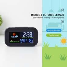 SOKANY Electronic Alarm Clock Desktop Weather Clock Single Screen Full Display Time/Temperature And Humidity/Weather Dual Alarm + Backlight 2 AAA Batteries Powered (Batteries Not Included) Bedroom/Office/Dormitory Essential - Black - View 6