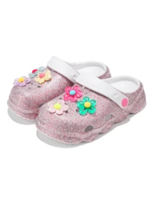 HOEASE Youngsters' Garden Clogs, Girls' Summer EVA Soft-Soled Comfortable Beach Shoes, Breathable Slip-On Design, With Shiny Glitter, All-Season Footwear - Purple - View 2