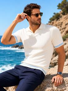 Suéter tipo polo henley de moda urbana para hombres para ir al trabajo - Blanco - Ver 3