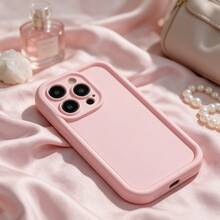 1pc [Pure Android Model] Solid Pink Soft Minimalist Simple No Pattern Personalized Material Ins Gentle Style Fashion European And American Girls Pretty Beautiful, Matte Pink Camera Frame Stepped Design Full Coverage Anti-Drop Soft Shell, Suitable For Samsung/Galaxy/Honor/Transsion/MOTO/Phone Case Protective Cover - Multicolor - View 5