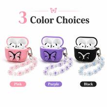 Cartoon Butterfly Chain Bluetooth Earphone Protective Case Compatible With Apple - Purple - View 5