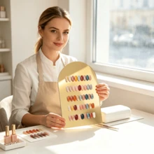 1pc Oval Gold Artificial Nail Display Board, Large Capacity Nail Art Photography Background Prop, Handheld Nail Sample Decoration Display Tray, Nail Color Tool - Multicolor - View 9