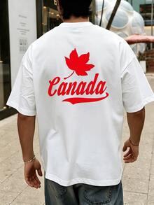 Canada Maple Leaf Print Herren T Shirt Streetwear Baumwolle Oversize Kurzarm Casual Sport Freizeit Schulstart - Weiss - Übersicht 2