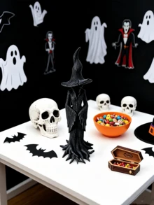 Halloween Tree Root Black Resin Witch Statue, Eerie Gothic Style Small Figurine, Indoor Home Party Haunted House Decor Desktop Ornament - Multicolor - View 6