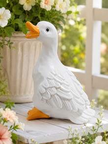 1pc White Goose Garden Decor , Cute Duck Figurines, Outdoor Yard Ornament, Fairy Garden Statues For Flower Pot, Patio, Balcony, Lawn, Porch, Farmhouse Cottagecore Decor, Mini Animal Shelf Accent,  Garden Gift For Plant Lovers - A - View 1