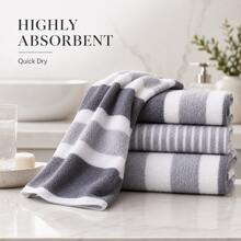 8pcs/1pcs  8pcsLint-Free Super Absorbent Soft Five-Star Hotel Standard Two-Color Striped Spaced Bath Towel Set, Including 2 Large Bath Towels, 2 Medium Bath Towels And 4 Small Bath Towels - Grey - View 2