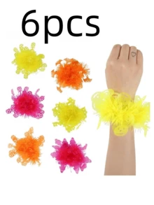 6pcs/Set Holiday Party Fluorescent Wristbands, Halloween Night Glow Party Decoration Pumpkin Ghost Skull Wrist Flower - Multicolor - View 3