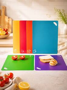 Küchen-Schneidebrett-Set aus Kunststoff, extra dickes flexibles Schneidebrett mit bunten Lebensmittel-Symbolen und rutschfestem Griff, rutschfestes Schneidebrett, Küchenzubehör, Studentenwohnheim-Zubehör, Küchenzubehör - Übersicht 9