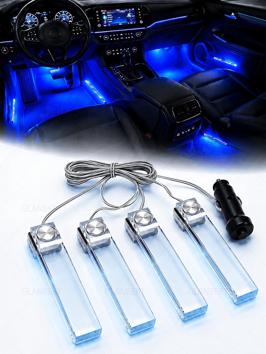 1pc Drage 4 LED Car Atmosphere Light, Car Foot Lamp, USB Foot Light, Multi-Color, Cigarette Lighter Plug & Play - 點煙器-即插即用 - 查看 1