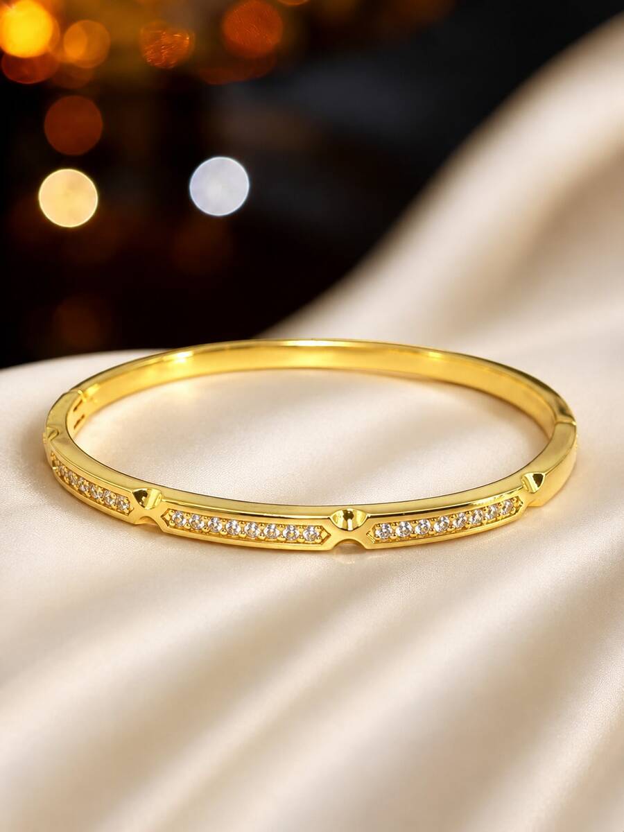 1pc Women's Fashion Luxury Thin Clasp Bracelet, Elegant Zirconia Inlaid Design, Versatile Daily Commute Accessory - Bracelet - View 1