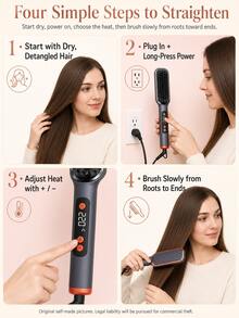 Hair Straightener Brush, Heated Comb For Straightening Hair And Smoothing Frizz, Straightening-Brush Function For Everyday Use, 4 Heat Settings From 320 To 428°F For Adjustable Styling, 30-Second Heat-Up To The Lowest Setting, Gray Color - Dark Grey - View 9