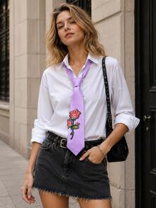 Floral Hand-Made Tie Embroidered Flower Fashion Tie Simple Versatile Tie Solid Color Tie Suitable - Light Purple - View 2