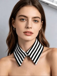 1pc Detachable Black And White Striped Shirt Collar, Versatile Fashion Decorative Collar - Black and White Stripes - View 12