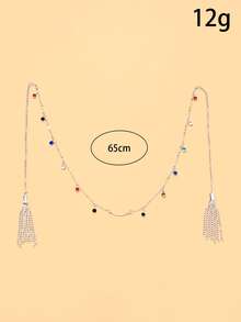 outingfit 1pc Bohemian Style Gold Tassel Face Chain With Colorful Rhinestone Decor Nose Bridge Chain, Women's Festival Party Beach Holiday Facial Accessory - Silver - View 3
